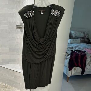 Single Dark Green Embellished Mini Dress with super soft fabric & shoulder pads